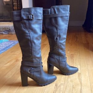 Size 9, brown faux leather, knee high boots
